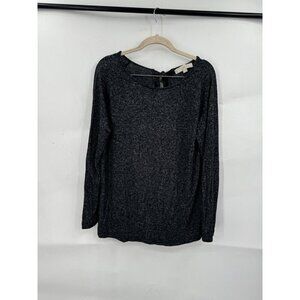Loft Top Women Small Heather Grey Bow Back Long Sleeve Casual Lightweight